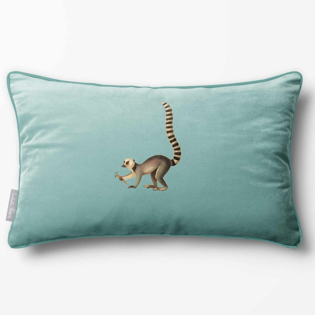 Lemur | Sustainable Velvet Rectangle Cushion - Blue Surf 50 x 30 cm Piped by Izabela Peters