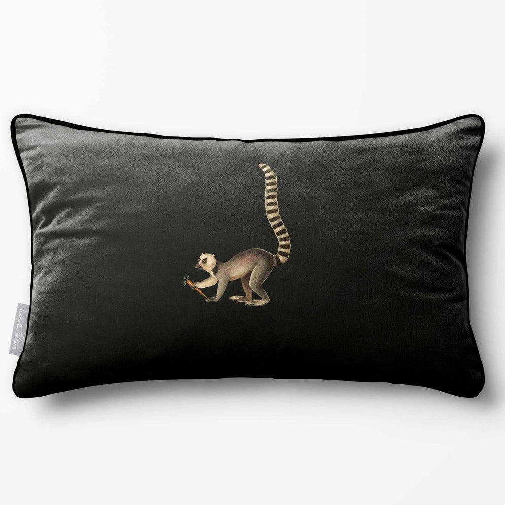 Lemur | Sustainable Velvet Rectangle Cushion - Charcoal 50 x 30 cm Piped by Izabela Peters
