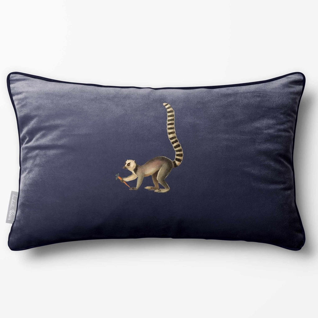 Lemur | Sustainable Velvet Rectangle Cushion - Graphite 50 x 30 cm Piped by Izabela Peters