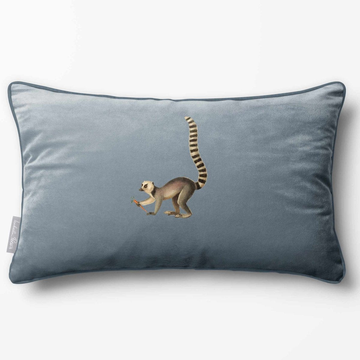 Lemur | Sustainable Velvet Rectangle Cushion - French Grey 50 x 30 cm Piped by Izabela Peters
