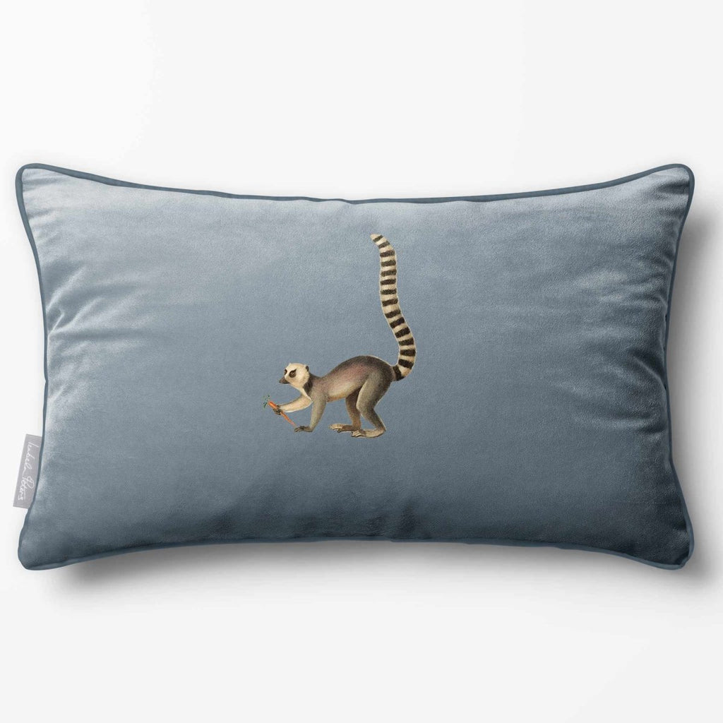 Lemur | Sustainable Velvet Rectangle Cushion - French Grey 50 x 30 cm Piped by Izabela Peters