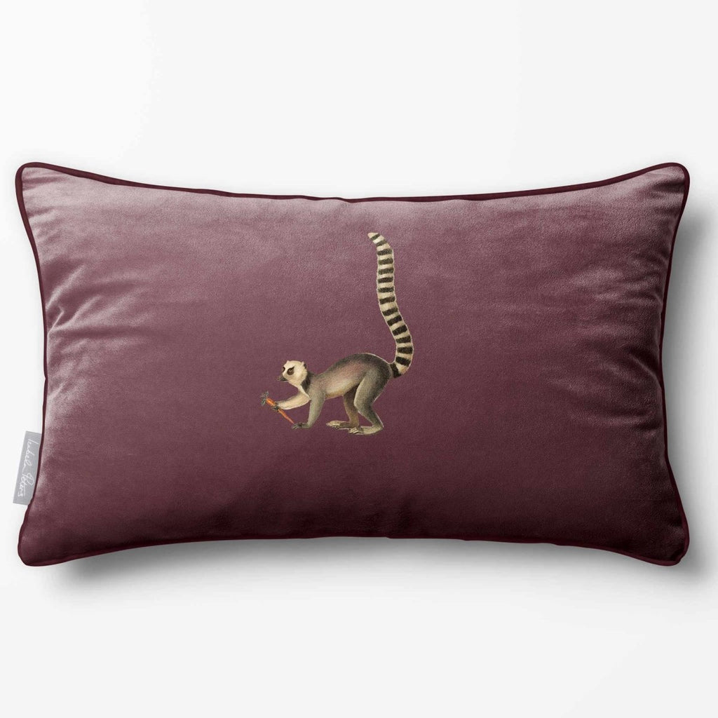 Lemur | Sustainable Velvet Rectangle Cushion - Italian Grape 50 x 30 cm Piped by Izabela Peters