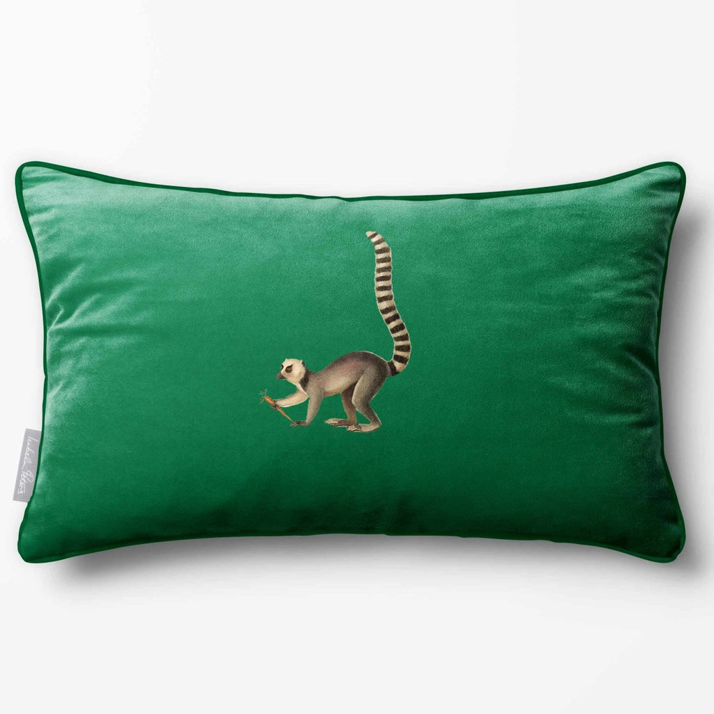 Lemur | Sustainable Velvet Rectangle Cushion - Emerald Green 50 x 30 cm Piped by Izabela Peters