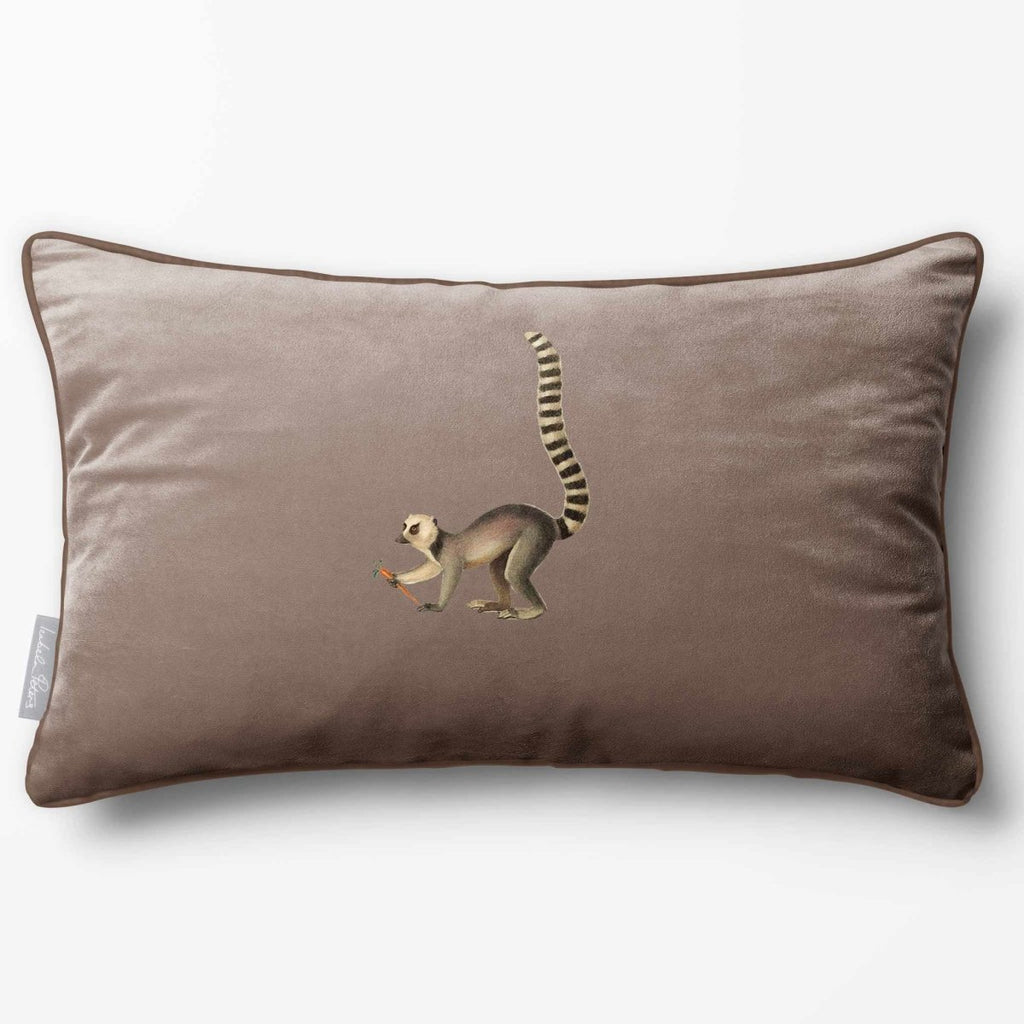 Lemur | Sustainable Velvet Rectangle Cushion - Dovedale Stone 50 x 30 cm Piped by Izabela Peters