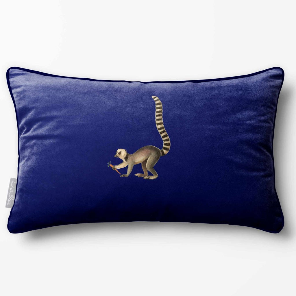Lemur | Sustainable Velvet Rectangle Cushion - Midnight 50 x 30 cm Piped by Izabela Peters