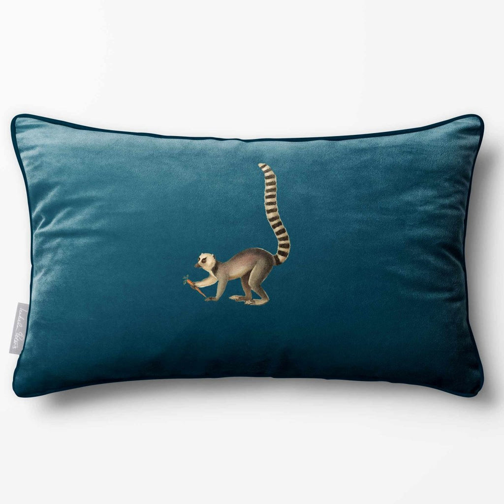 Lemur | Sustainable Velvet Rectangle Cushion - Teal 50 x 30 cm Piped by Izabela Peters
