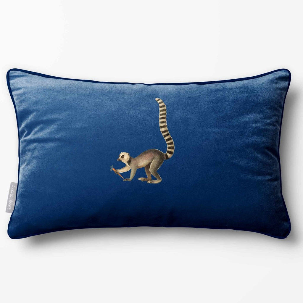Lemur | Sustainable Velvet Rectangle Cushion - Estate Blue 50 x 30 cm Piped by Izabela Peters