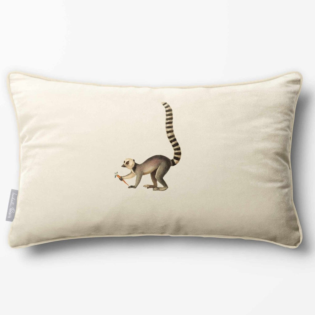 Lemur | Sustainable Velvet Rectangle Cushion - Ivory Cream 50 x 30 cm Piped by Izabela Peters