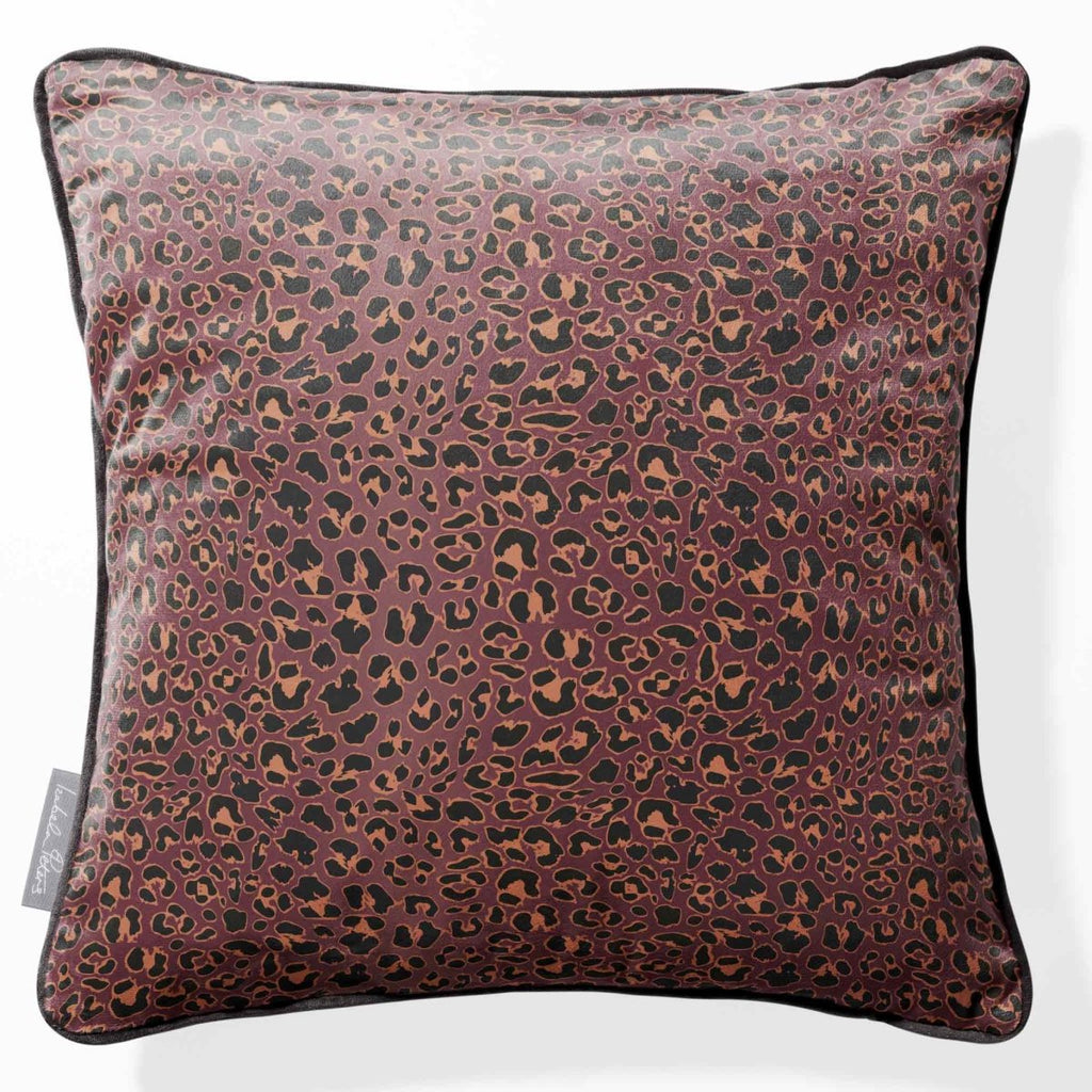 Leopard Print | Sustainable Velvet Cushion - Italian Grape 40 x 40 cm Piped by Izabela Peters