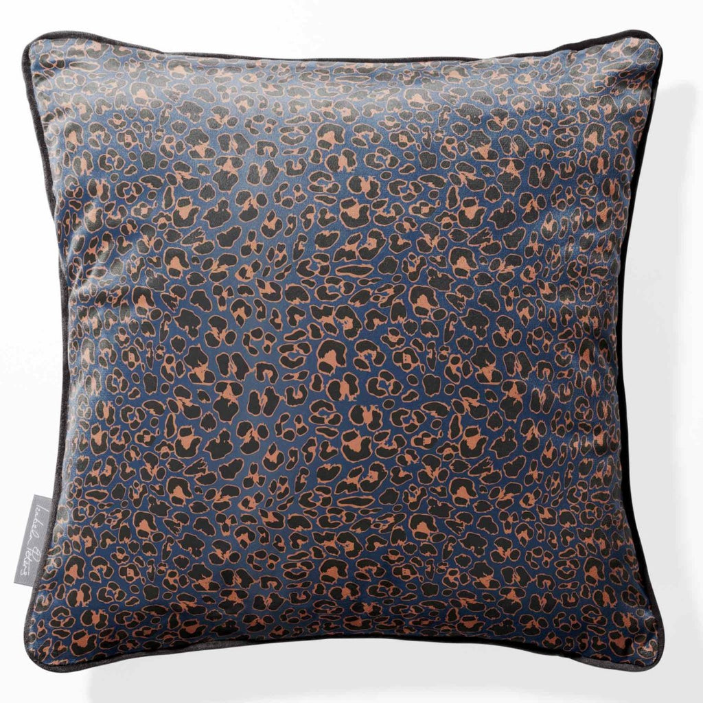 Leopard Print | Sustainable Velvet Cushion - Petrol Blue 40 x 40 cm Piped by Izabela Peters