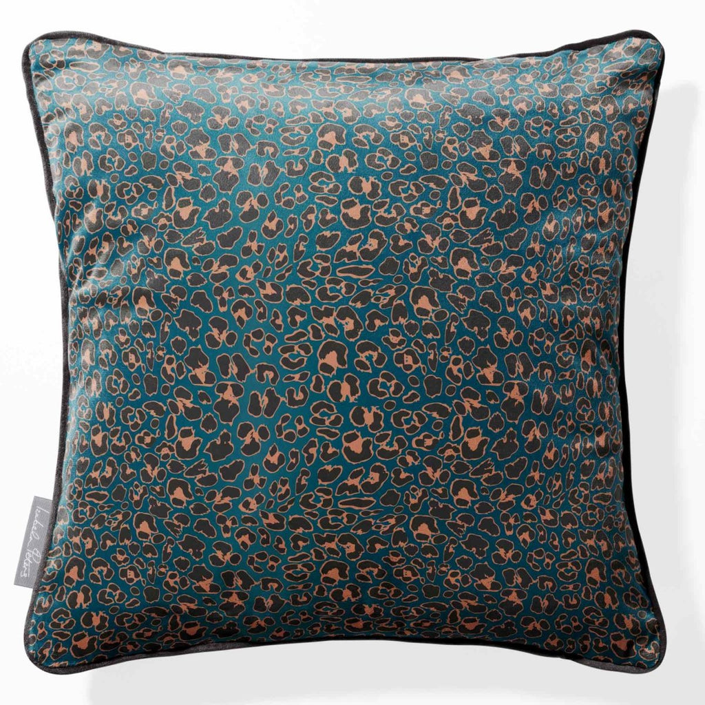 Leopard Print | Sustainable Velvet Cushion - Teal 40 x 40 cm Piped by Izabela Peters
