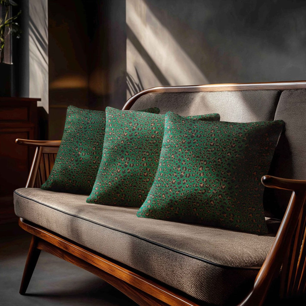 Leopard Print | Sustainable Velvet Cushion - Emerald Green 40 x 40 cm Standard by Izabela Peters