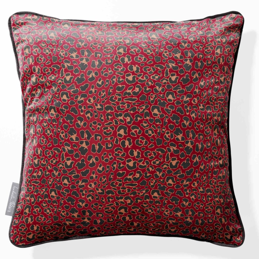 Leopard Print | Sustainable Velvet Cushion - Raspberry Red 40 x 40 cm Piped by Izabela Peters