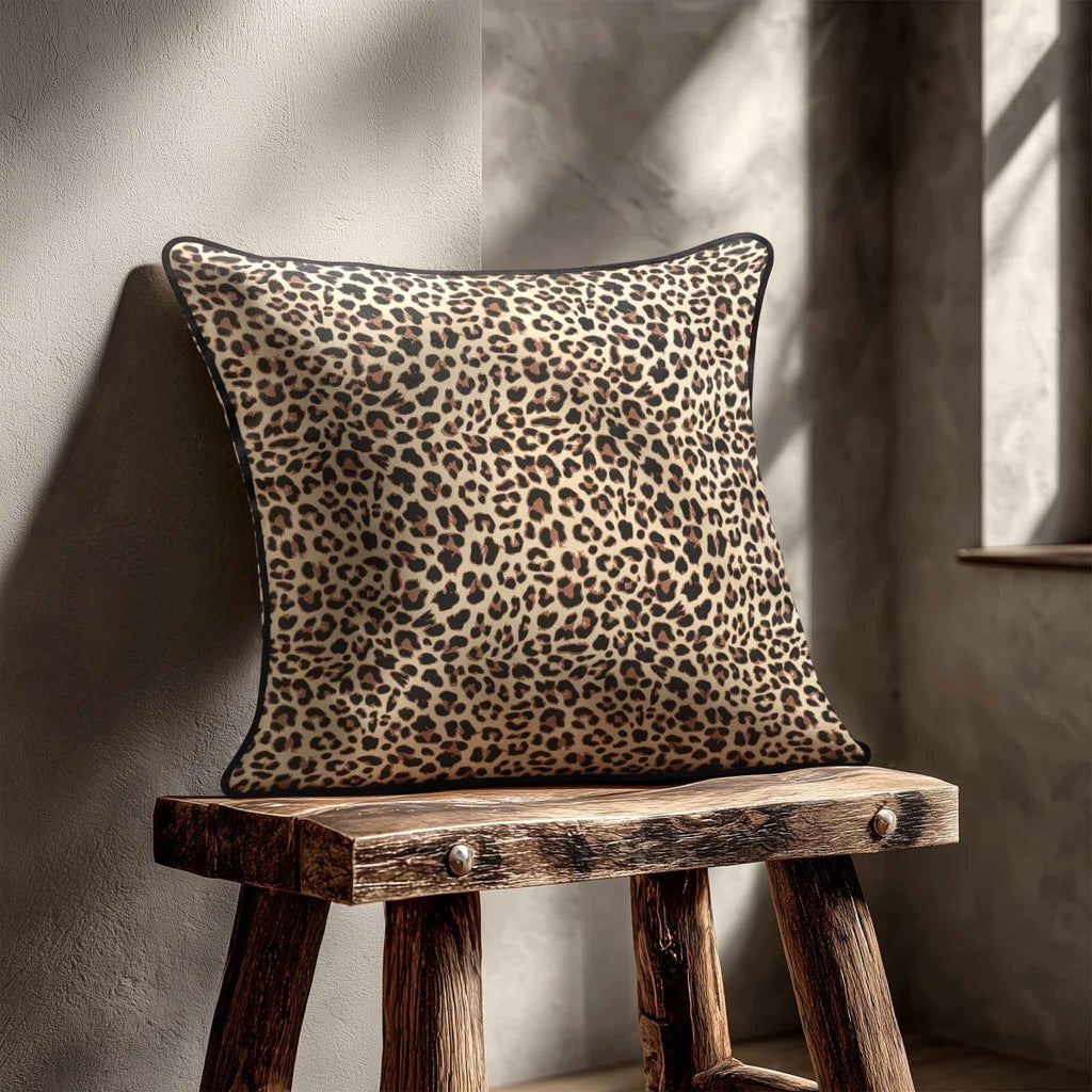 Leopard Print | Sustainable Velvet Cushion - Cream 40 x 40 cm Piped by Izabela Peters