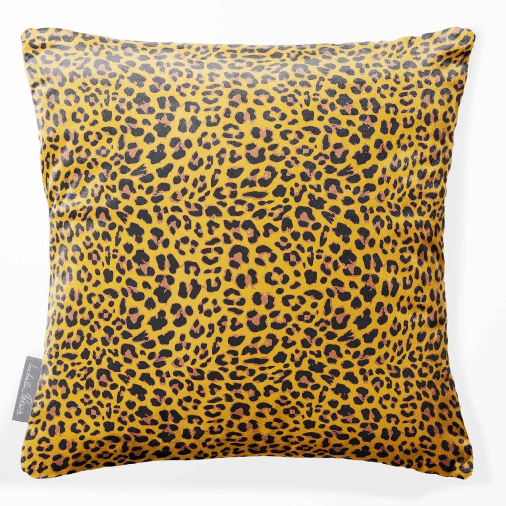 Leopard Print | Sustainable Velvet Cushion - Mustard Ochre 40 x 40 cm Standard by Izabela Peters