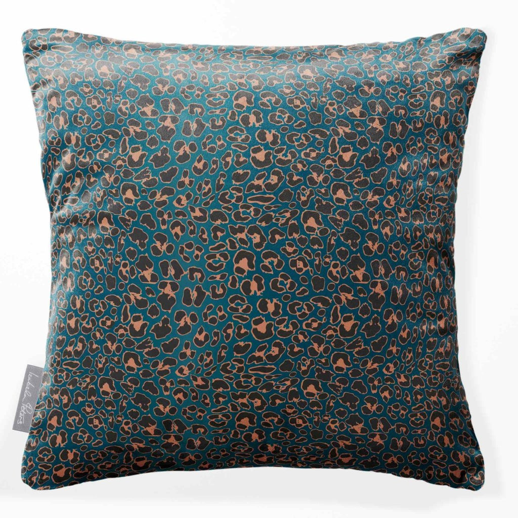 Leopard Print | Sustainable Velvet Cushion - Teal 40 x 40 cm Standard by Izabela Peters