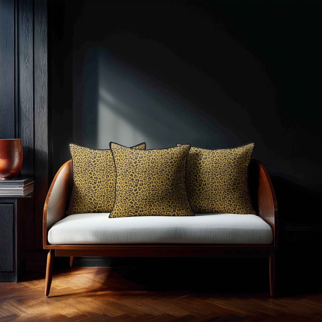 Leopard Print | Sustainable Velvet Cushion - Mustard Ochre 40 x 40 cm Piped by Izabela Peters