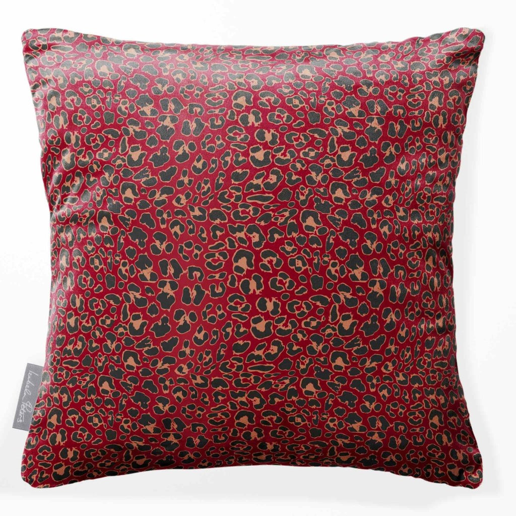 Leopard Print | Sustainable Velvet Cushion - Raspberry Red 40 x 40 cm Standard by Izabela Peters