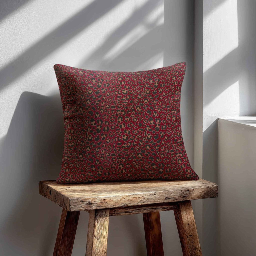 Leopard Print | Sustainable Velvet Cushion - Raspberry Red 40 x 40 cm Standard by Izabela Peters