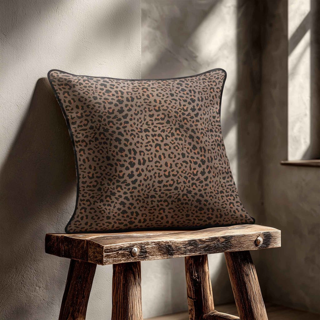 Leopard Print | Sustainable Velvet Cushion - Dovedale Stone 40 x 40 cm Piped by Izabela Peters