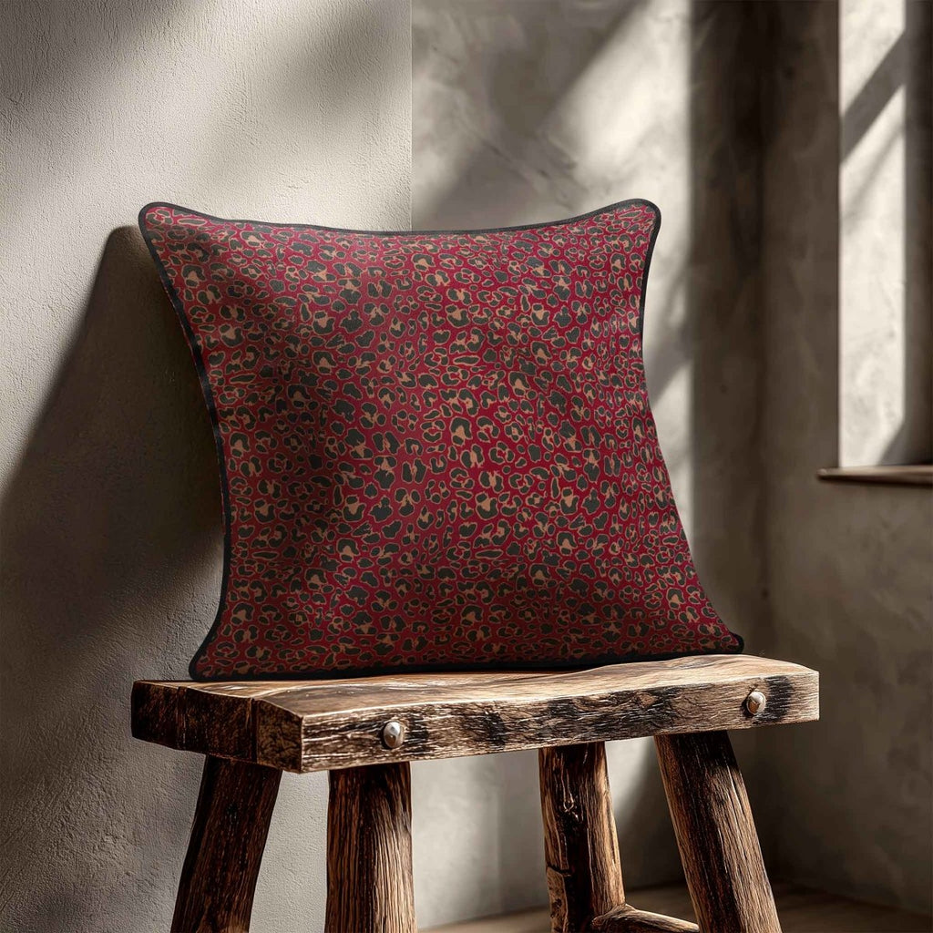 Leopard Print | Sustainable Velvet Cushion - Raspberry Red 40 x 40 cm Piped by Izabela Peters