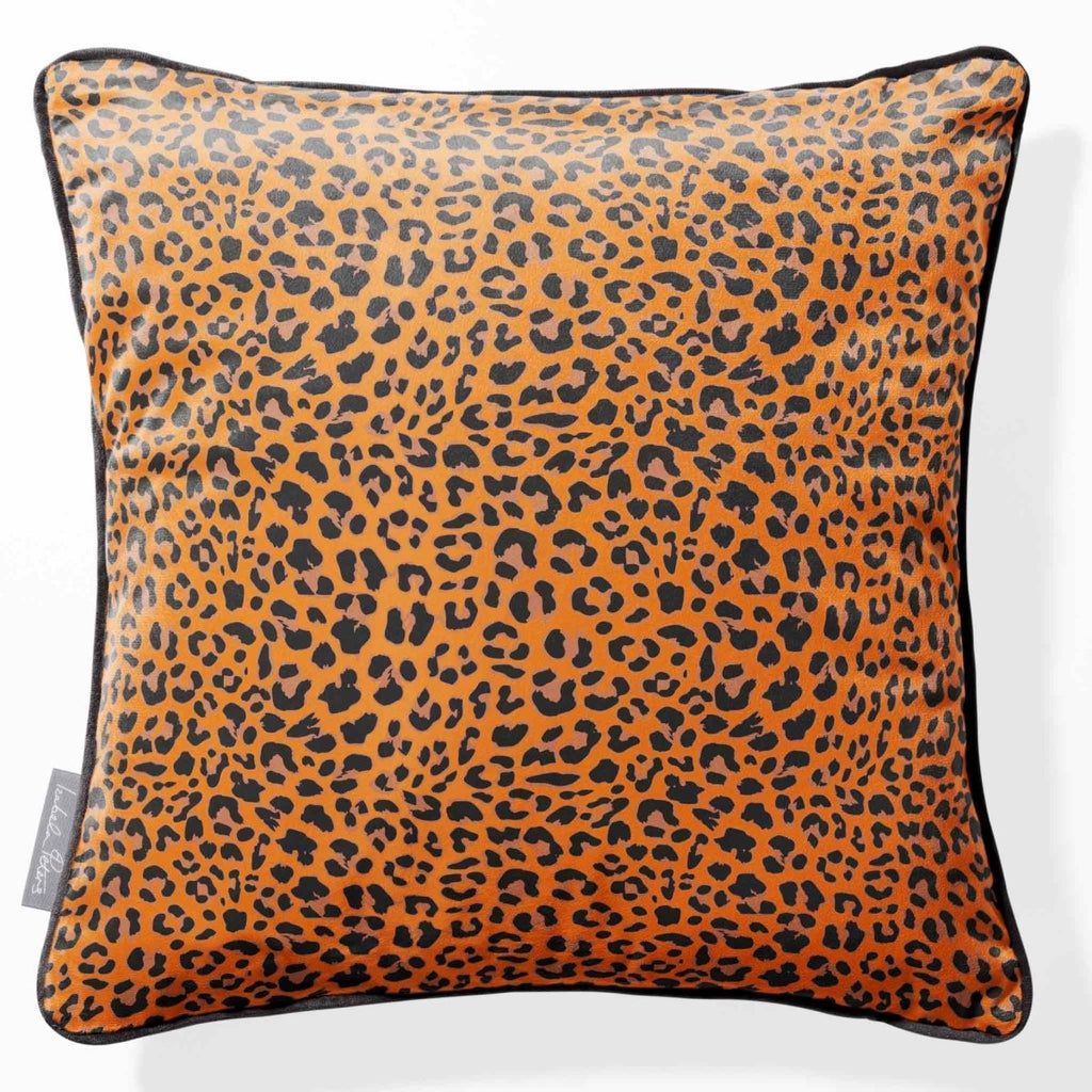 Leopard Print | Sustainable Velvet Cushion - Orange 40 x 40 cm Piped by Izabela Peters