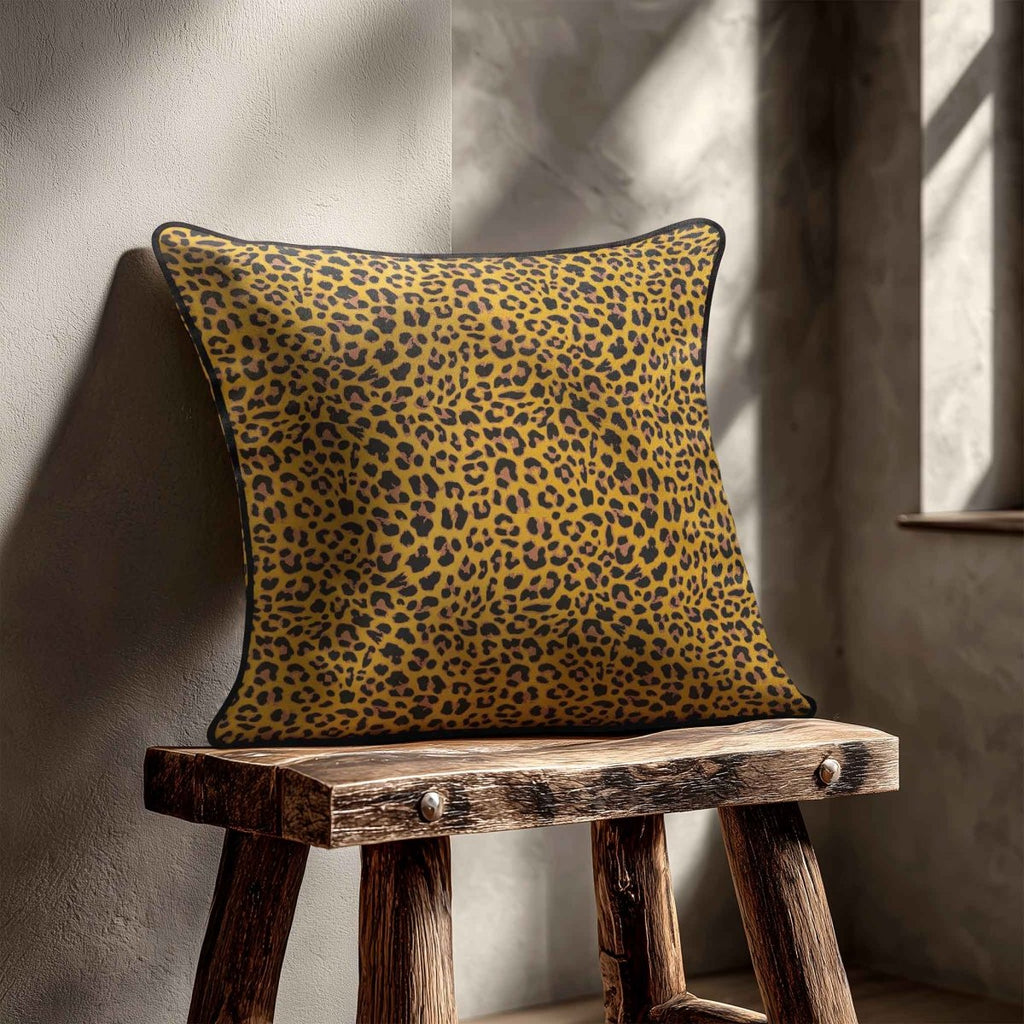 Leopard Print | Sustainable Velvet Cushion - Mustard Ochre 40 x 40 cm Piped by Izabela Peters