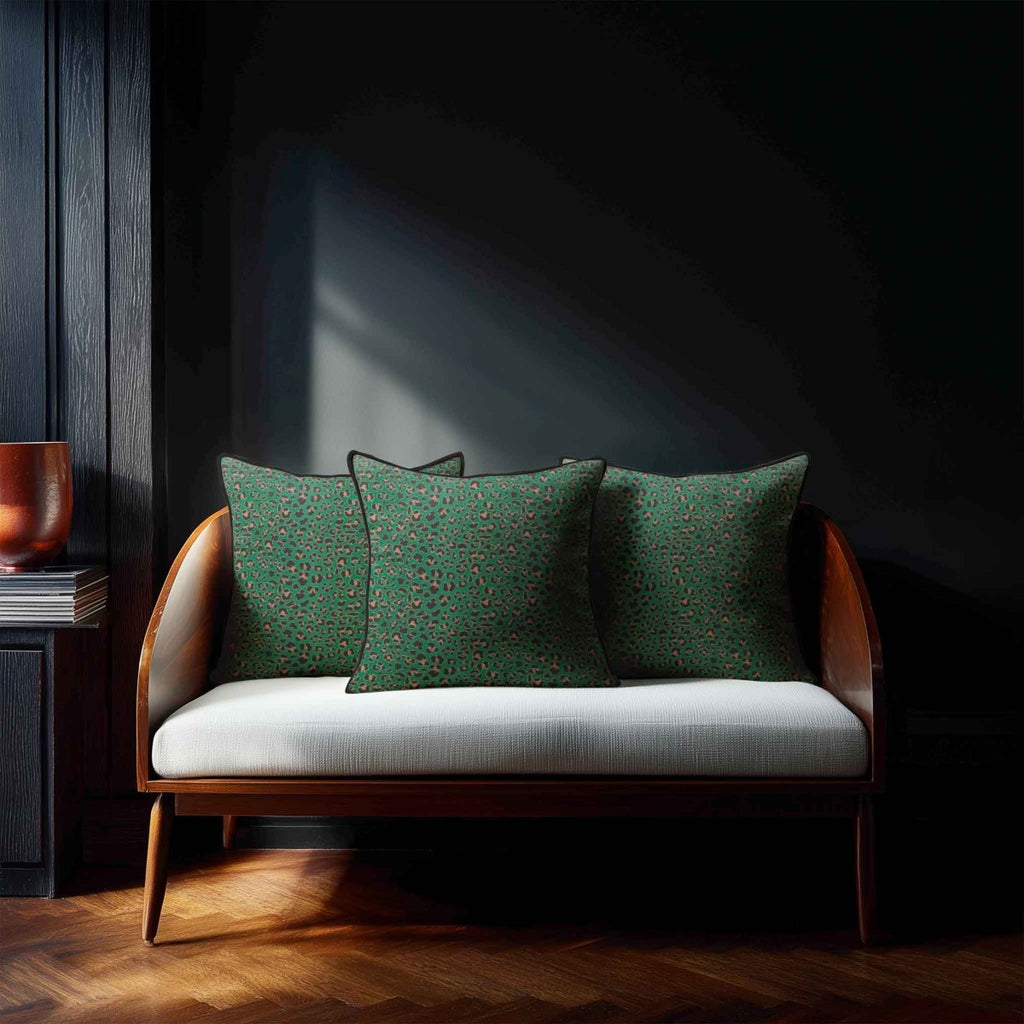 Leopard Print | Sustainable Velvet Cushion - Emerald Green 40 x 40 cm Piped by Izabela Peters
