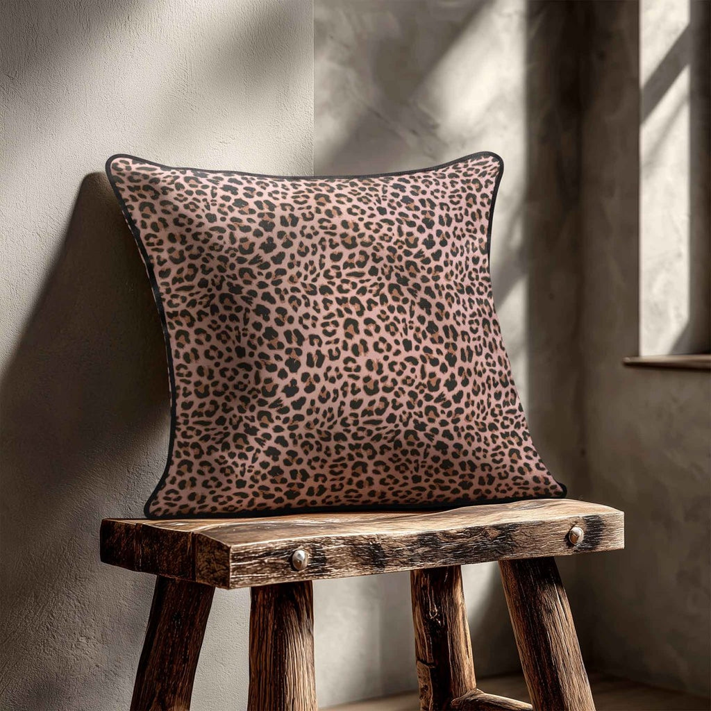 Leopard Print | Sustainable Velvet Cushion - Rosewater 40 x 40 cm Piped by Izabela Peters
