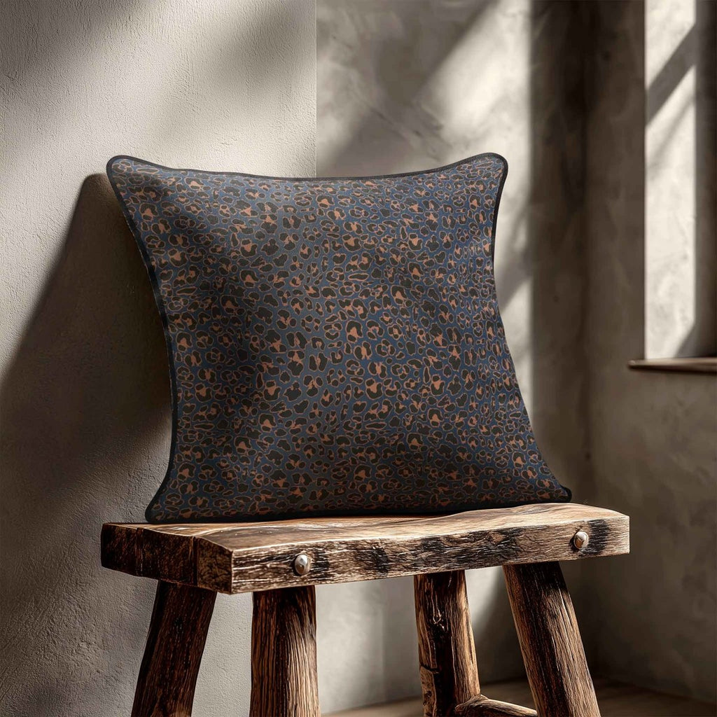 Leopard Print | Sustainable Velvet Cushion - Petrol Blue 40 x 40 cm Piped by Izabela Peters