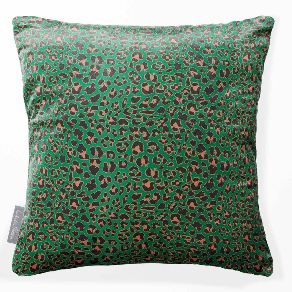 Leopard Print | Sustainable Velvet Cushion - Emerald Green 40 x 40 cm Standard by Izabela Peters