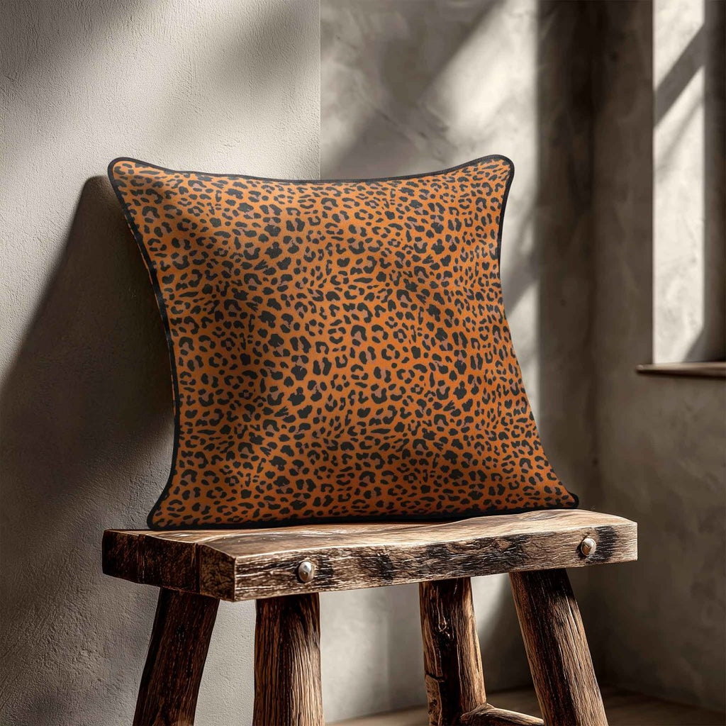 Leopard Print | Sustainable Velvet Cushion - Orange 40 x 40 cm Piped by Izabela Peters