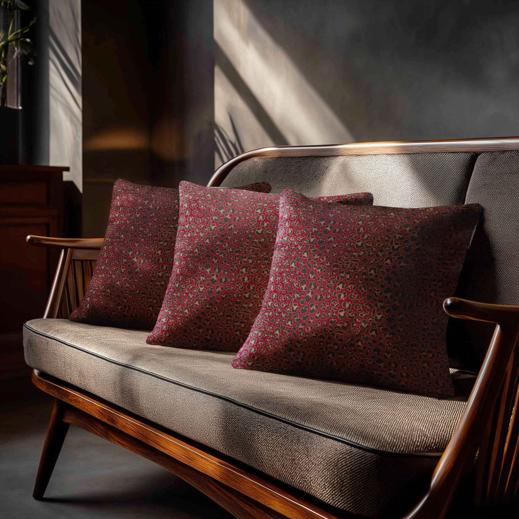 Leopard Print | Sustainable Velvet Cushion - Raspberry Red 40 x 40 cm Standard by Izabela Peters