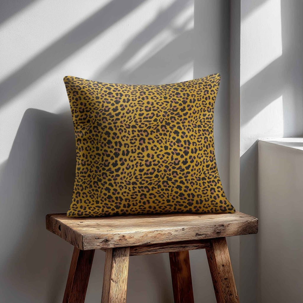 Leopard Print | Sustainable Velvet Cushion - Mustard Ochre 40 x 40 cm Standard by Izabela Peters