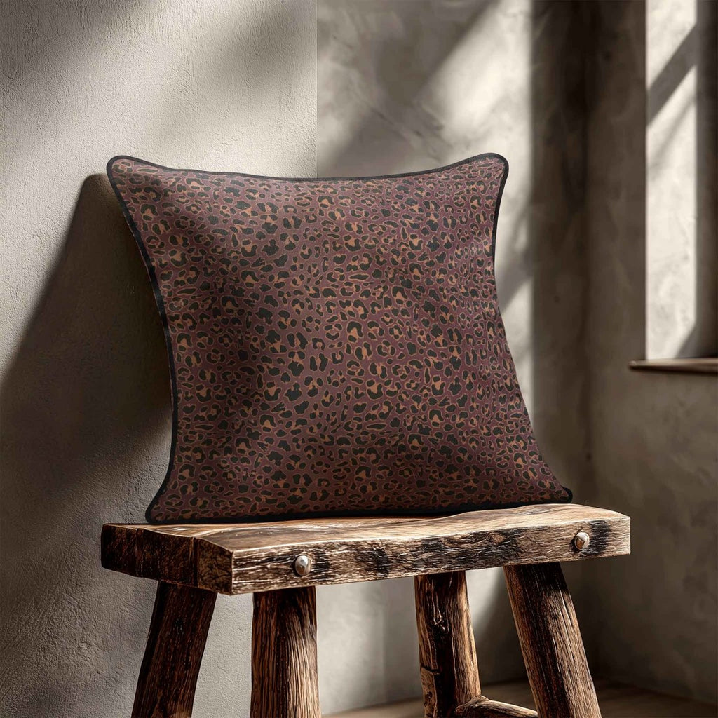 Leopard Print | Sustainable Velvet Cushion - Italian Grape 40 x 40 cm Piped by Izabela Peters