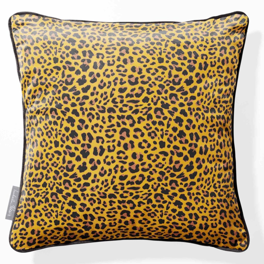 Leopard Print | Sustainable Velvet Cushion - Mustard Ochre 40 x 40 cm Piped by Izabela Peters