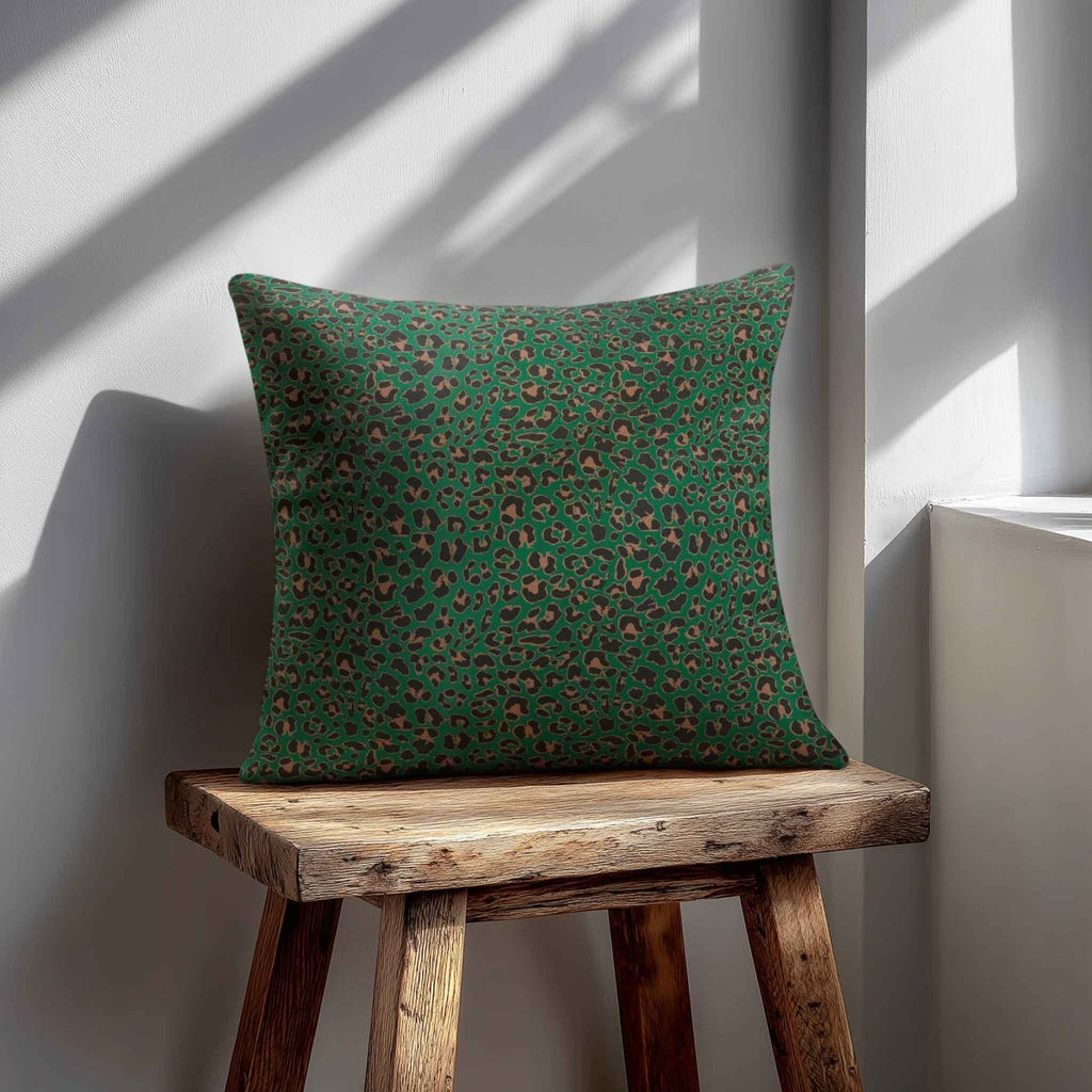 Leopard Print | Sustainable Velvet Cushion - Emerald Green 40 x 40 cm Standard by Izabela Peters