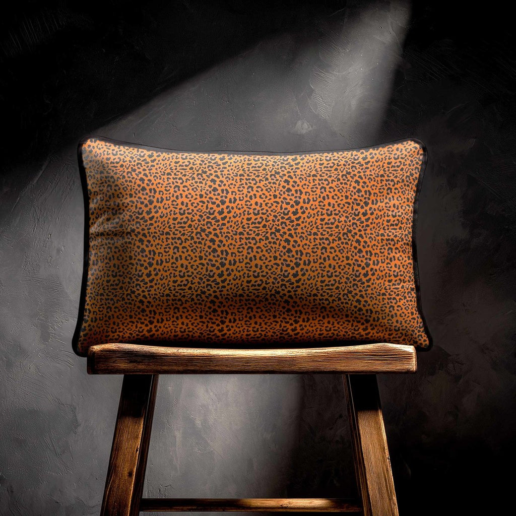 Leopard Print | Sustainable Velvet Rectangle Cushion - Orange 50 x 30 cm Piped by Izabela Peters