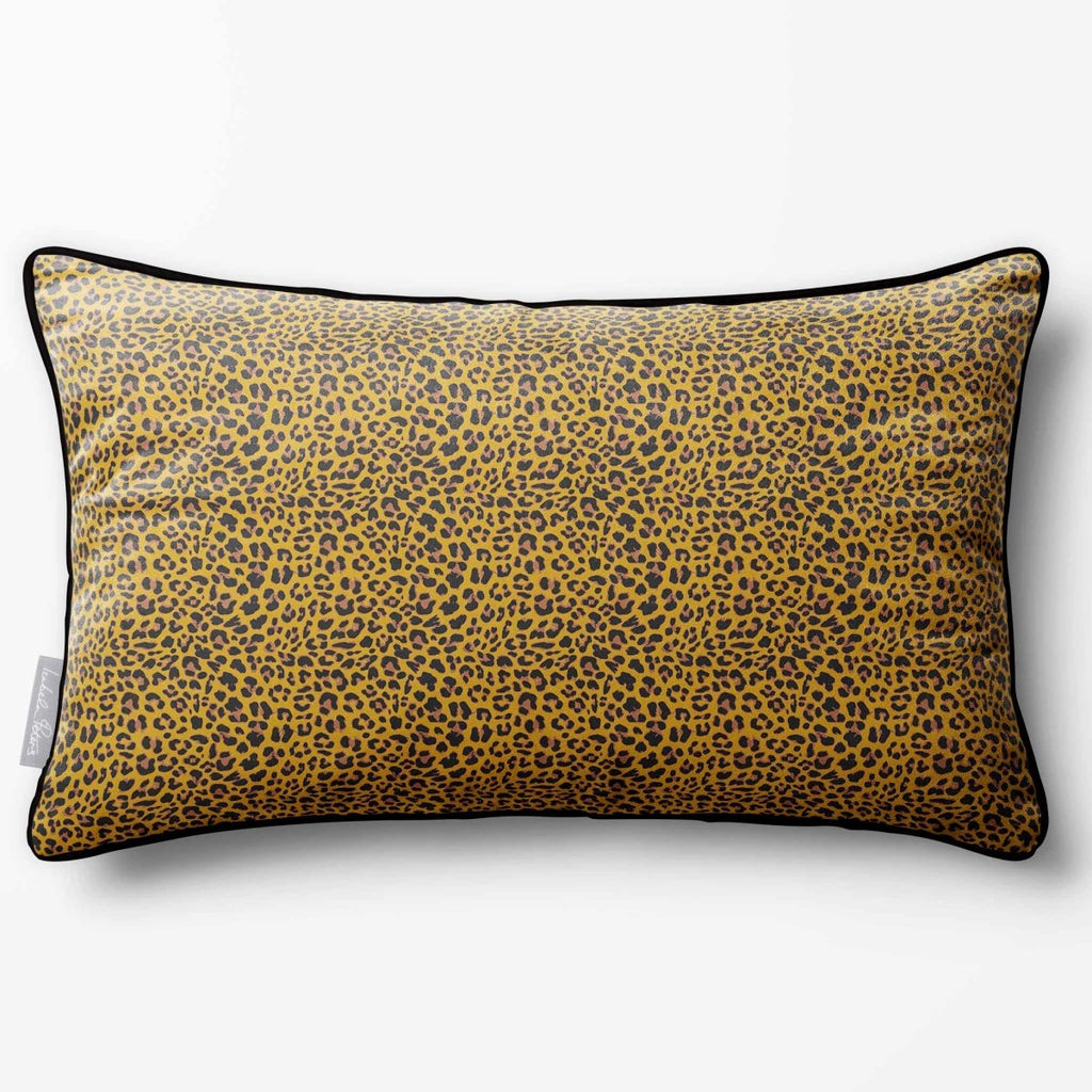 Leopard Print | Sustainable Velvet Rectangle Cushion - Mustard Ochre 50 x 30 cm Piped by Izabela Peters