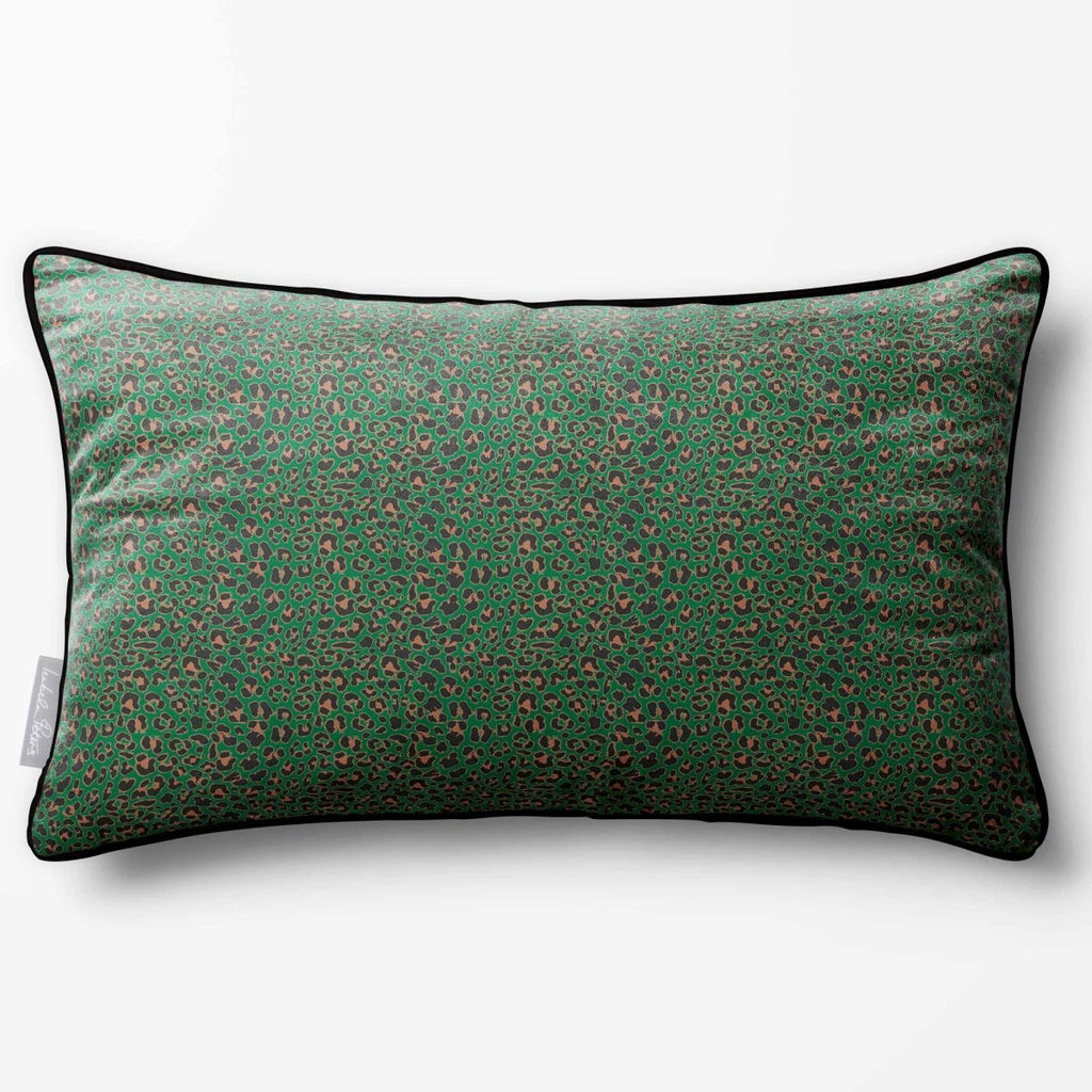 Leopard Print | Sustainable Velvet Rectangle Cushion - Emerald Green 50 x 30 cm Piped by Izabela Peters