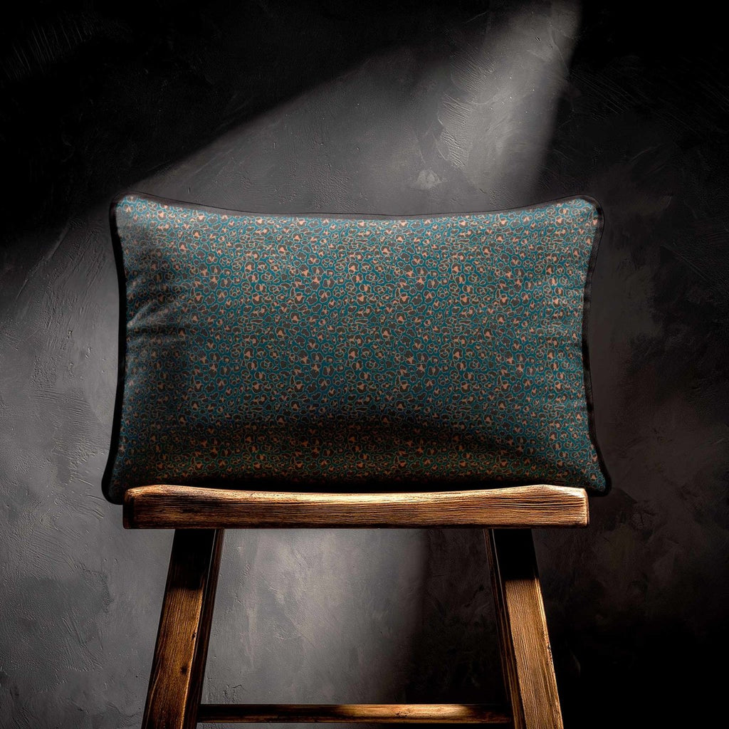 Leopard Print | Sustainable Velvet Rectangle Cushion - Teal 50 x 30 cm Piped by Izabela Peters