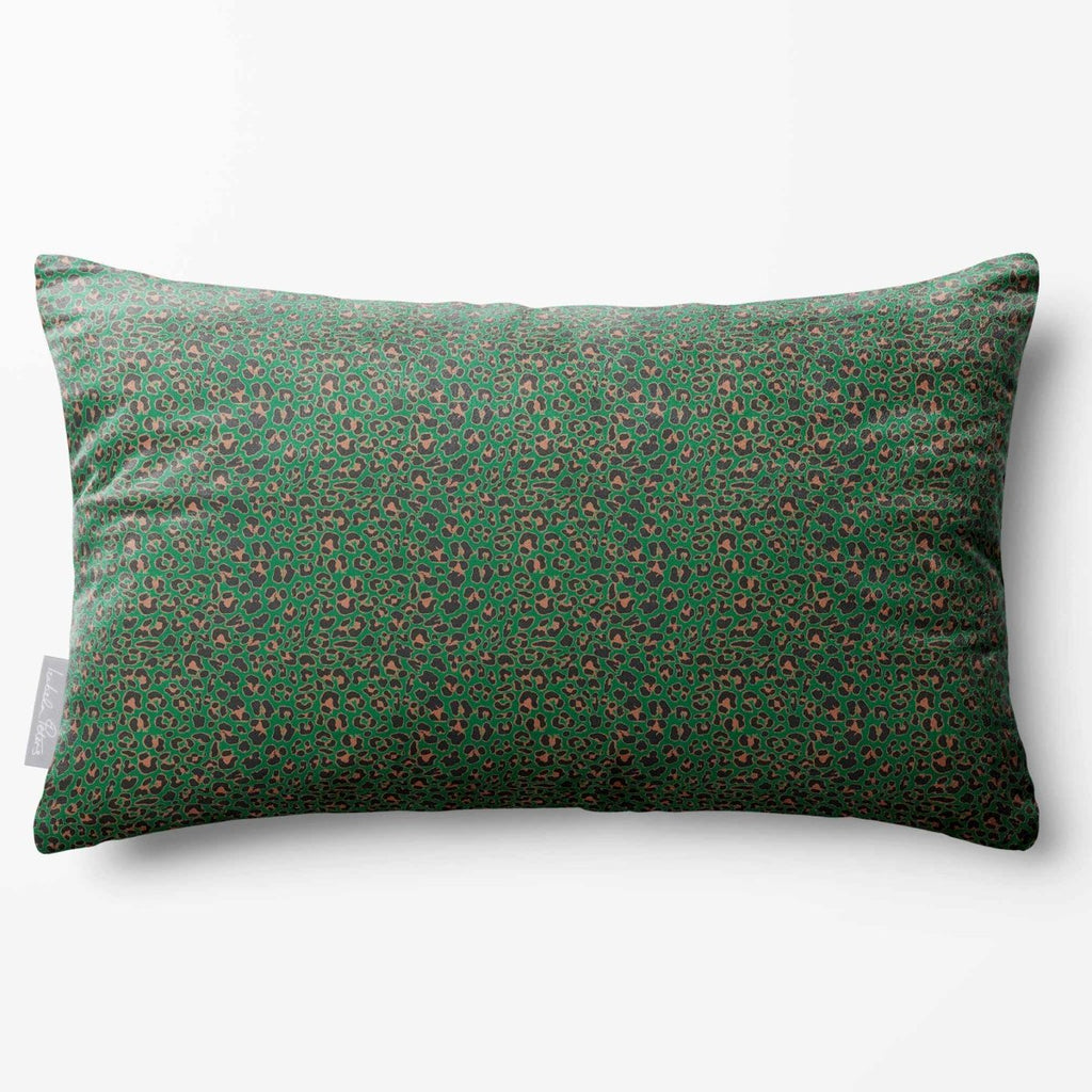 Leopard Print | Sustainable Velvet Rectangle Cushion - Emerald Green 50 x 30 cm Standard by Izabela Peters