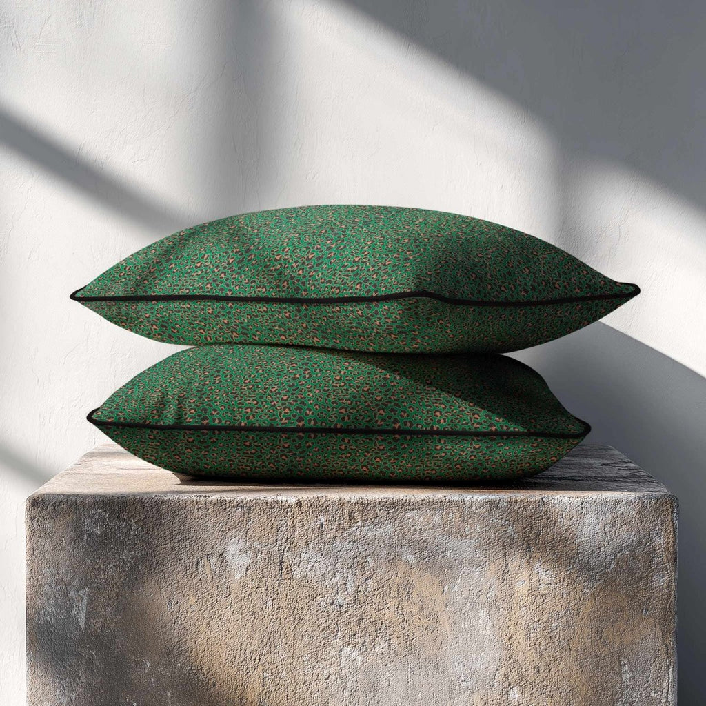 Leopard Print | Sustainable Velvet Rectangle Cushion - Emerald Green 50 x 30 cm Piped by Izabela Peters