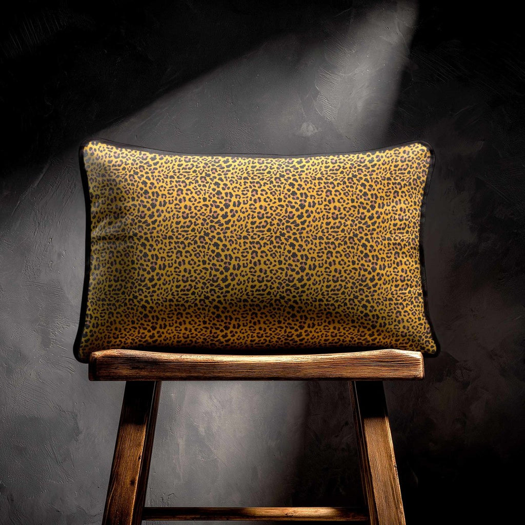 Leopard Print | Sustainable Velvet Rectangle Cushion - Mustard Ochre 50 x 30 cm Piped by Izabela Peters