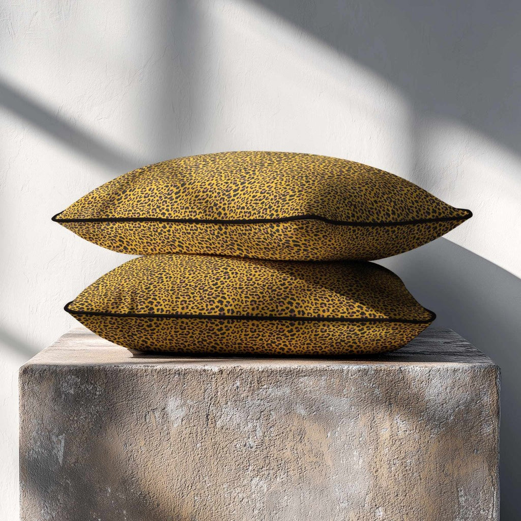 Leopard Print | Sustainable Velvet Rectangle Cushion - Mustard Ochre 50 x 30 cm Piped by Izabela Peters