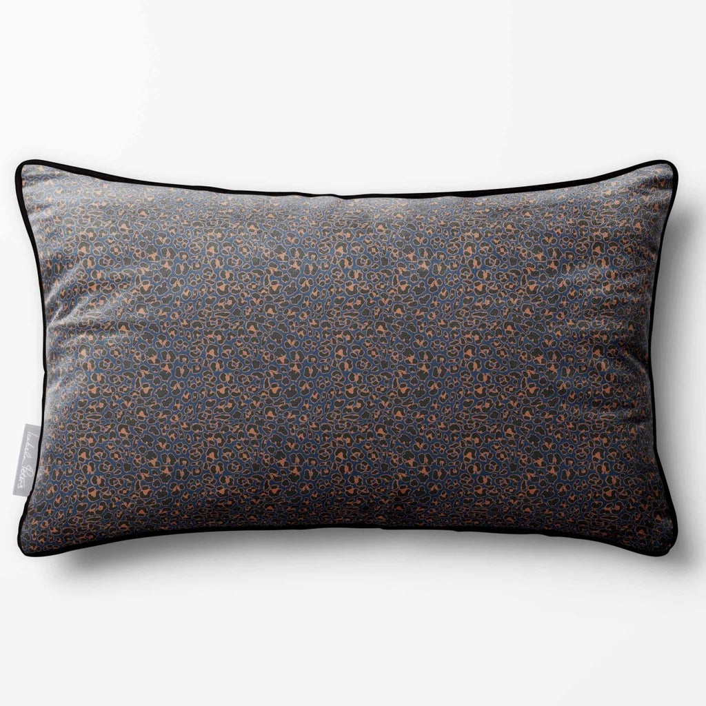 Leopard Print | Sustainable Velvet Rectangle Cushion - Petrol Blue 50 x 30 cm Piped by Izabela Peters