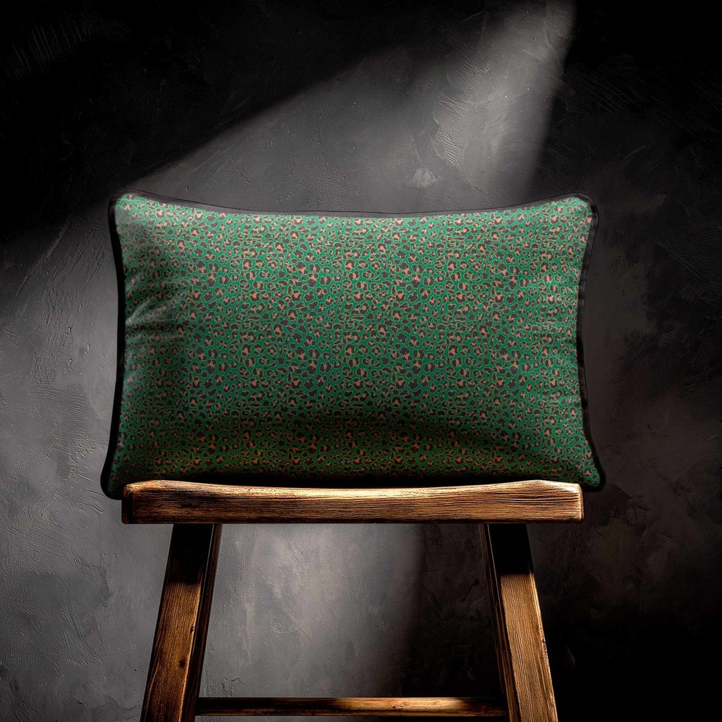 Leopard Print | Sustainable Velvet Rectangle Cushion - Emerald Green 50 x 30 cm Piped by Izabela Peters