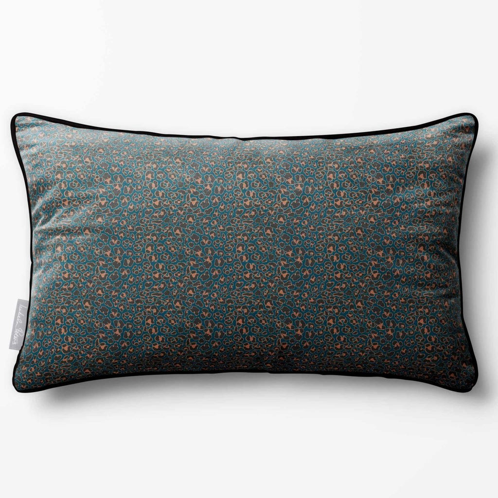 Leopard Print | Sustainable Velvet Rectangle Cushion - Teal 50 x 30 cm Piped by Izabela Peters