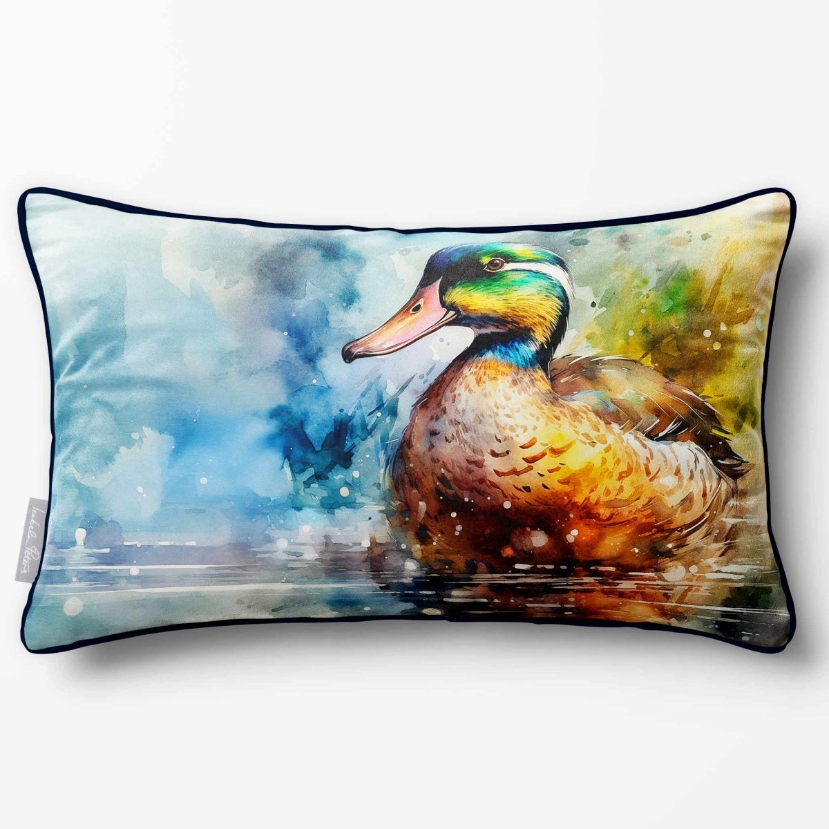 Mallard on Wilfin Beck | Sustainable Velvet Rectangle Cushion - 50 x 30 cm Piped by Izabela Peters