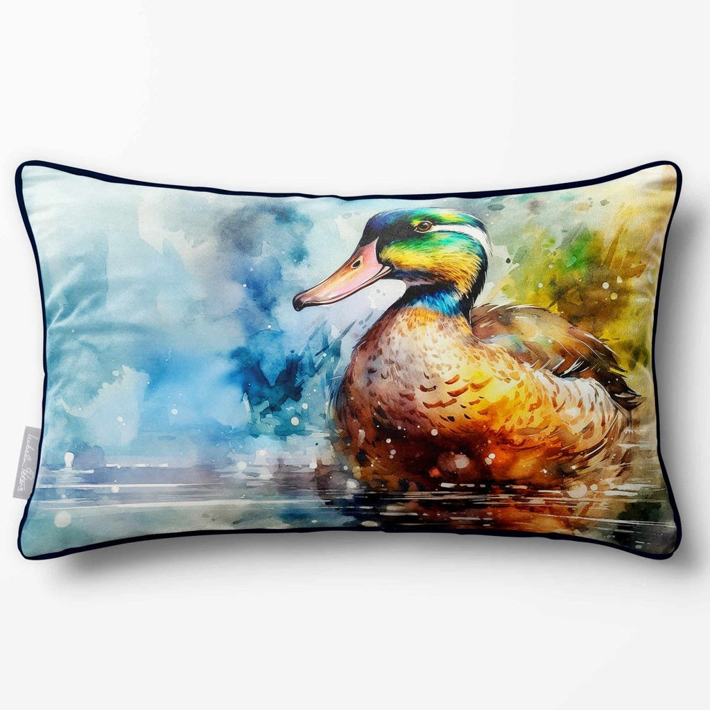 Mallard on Wilfin Beck | Sustainable Velvet Rectangle Cushion - 50 x 30 cm Piped by Izabela Peters